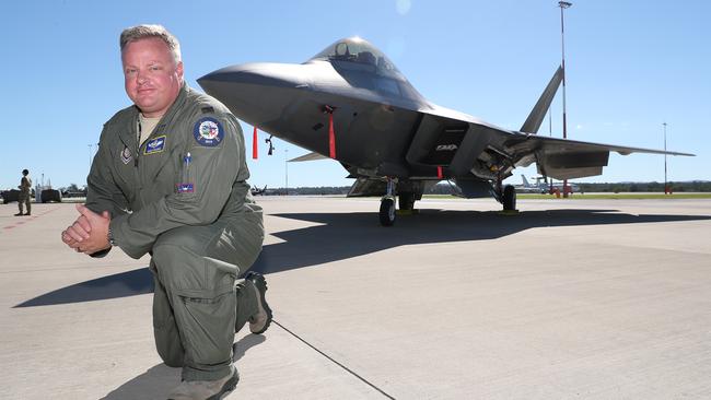 Colonel Brian Baldwin with one of the American F-22's.