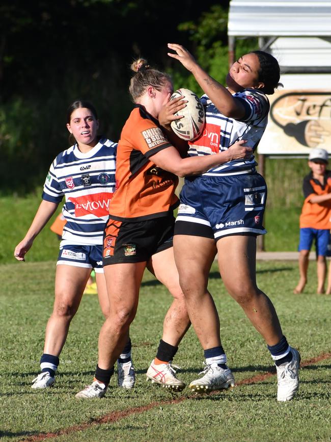 The Herbert River Crushers Women’s team drew 20-20 with Townsville Brothers in a hard-fought contest in Ingham on Saturday. Picture: Cameron Bates