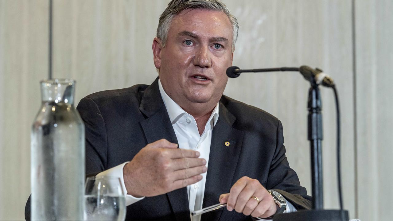 Eddie McGuire from the Collingwood Football Club speaking at a press conference to discuss the release of the club's CGC Better Report. Picture: Jake Nowakowski
