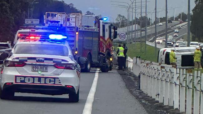 Emergency crews have rushed to a rollover along the Sunshine Mwy at Maroochydore on Thursday afternoon. Picture: Contributed