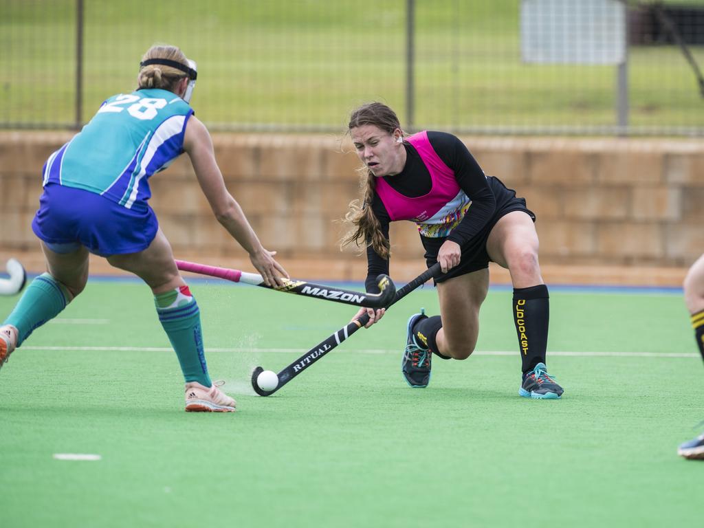 Leigh Thomas of Gold Coast against Tweed in Hockey Queensland Championships at Clyde Park, Sunday, May 2, 2021. Picture: Kevin Farmer