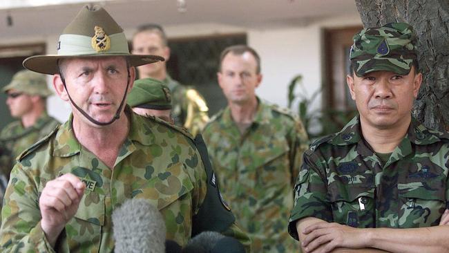 INTERFET leader Major-General Peter Cosgrove in Dili with INTERFET Deputy Commander Major-General Songkitti Chakkabatr in 1999.