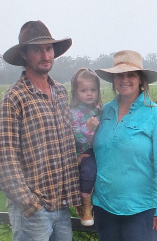 James and Bek McCallum on their Braunstone property, near Grafton, nervous for their cattle as the pastures flood again.