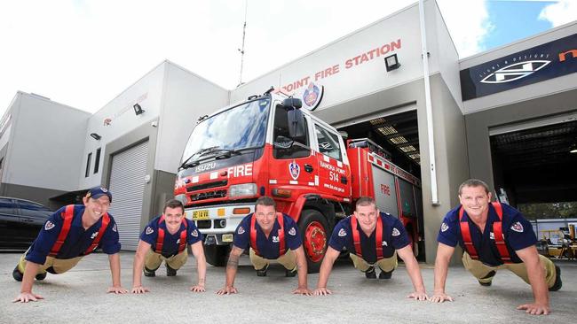 GO BOYS: Banora Point firefighters do their bit to raise awareness of PTSD among emergency service workers. From left are Aaron Hodgson, Jamie Bowe, Jason Williams, Andrew McKay and Mick Wells. Picture: Scott Powick