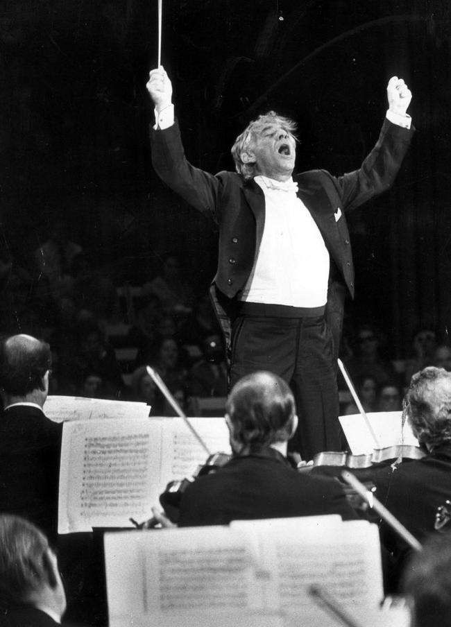 Leonard Bernstein conducting the New York Philharmonic at the Sydney Opera House in 1974.