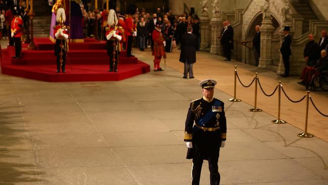 Prince Andrew stands at vigil for the late Queen Elizabeth ll inside Westminster Hall on September 16 in London. Picture: Getty Images