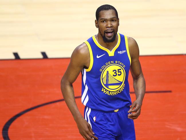 Kevin Durant on the court last year with his former team, the Golden State Warriors. Picture: Getty Images