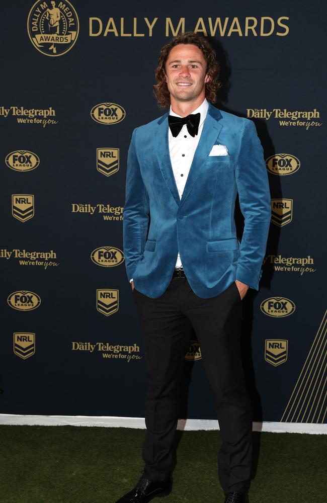 Dally M Medal contender Nicholas Hynes opted for something different by choosing a blue velvet suit jacket. (Photo by Mark Kolbe/Getty Images)