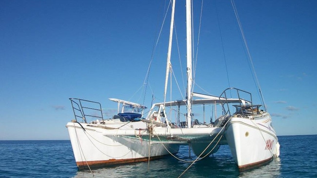 Raffaele Pagliarini's catamaran Yawo before catching fire on Saturday.