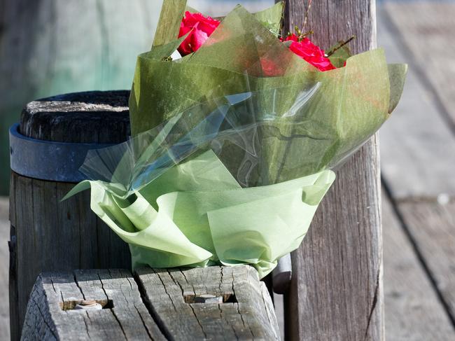 Flowers left at Elvina Bay.