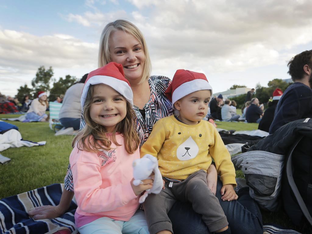 Misha Johnson and her kids Anna Karimi, 4, and Johnny Karimi, 2, at the Carols on the Hill, Guilford Young College, West Hobart. Picture: MATHEW FARRELL