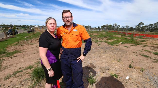 Kristy and Robert Daly were weeks away from the concrete pour to kick off their home build through Porter Davis Homes which has now collapsed. Picture David Clark