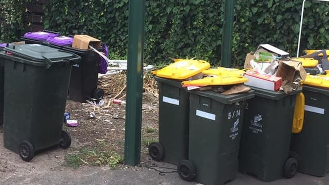 North Fitzroy streets are lined with recycling bins unable to cope. Picture: Facebook