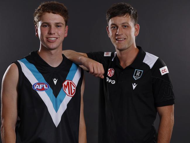 Joe Berry with his new Port Adelaide teammate Zak Butters. Picture: Michael Klein