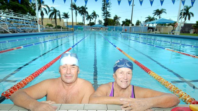 Geoff Robinson and Jennie Mack enjoy the Memorial Swim Centre pool.