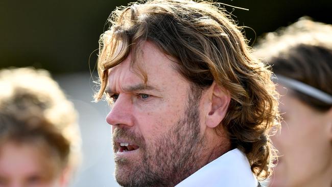 Damon Pascoe, Head Coach of Mornington Peninsula speaks to his players during the South East Region Junior Development Carnival U17 Boys match between Mornington Peninsula and Frankston District at Olympic Park in Rosebud. (Photo by Josh Chadwick)