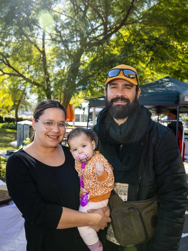 Adrianna Aspinall and Aaron Blades with baby Amahni Blades at the NAIDOC arts and craft market at Grand Central, Saturday, July 9, 2022. Picture: Kevin Farmer