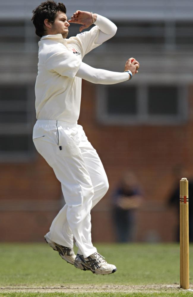 James Nanopoulos bowling for the Panthers early in his career.