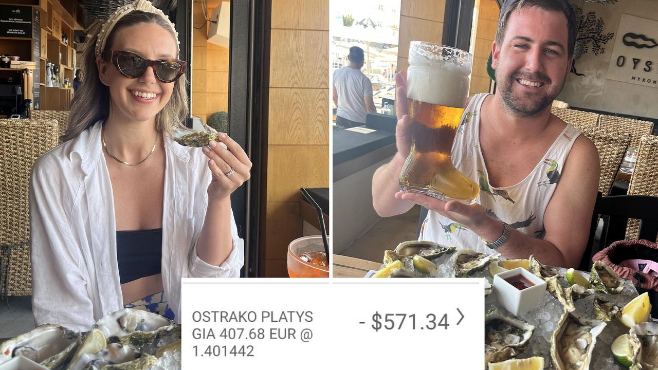 The newlywed Breens were forced into paying an extortionate amount for “a quick snack” during their trip to Mykonos. Picture: Kennedy News and Media