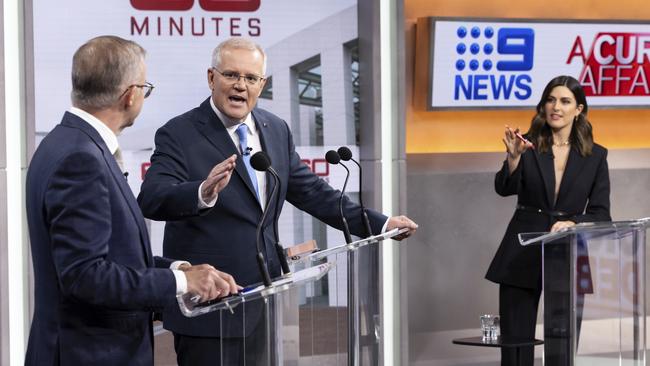 Scott Morrison and Anthony Albanese spoke over Sarah Abo. Picture: Alex Ellinghausen/Getty Images