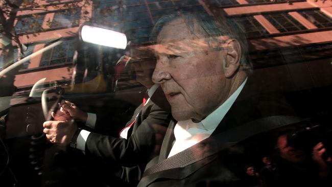 Cardinal George Pell departs the courthouse. Picture: AAP Image/Stefan Postles