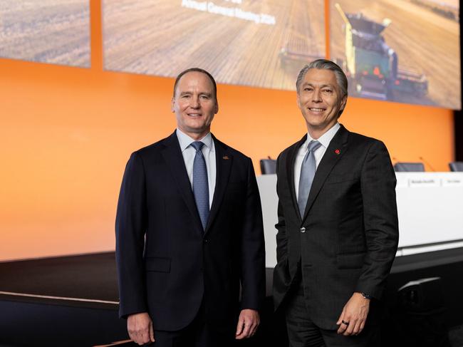 BHP Chair, Ken MacKenzie, and Chief Executive Officer, Mike Henry, at BHP’s Annual General Meeting in Brisbane. Photo by Luke Marsden.