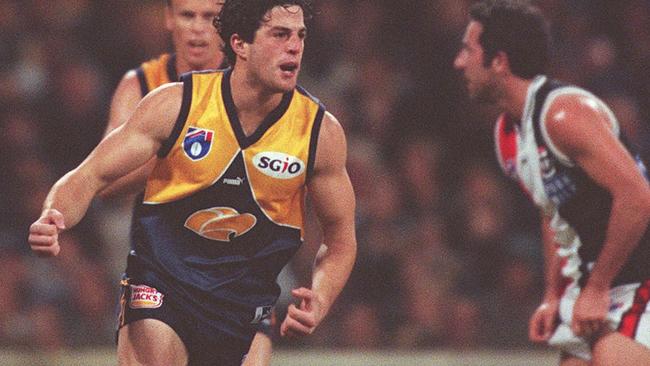 Andrew Williams celebrates after kicking a goal for West Coast against St Kilda.