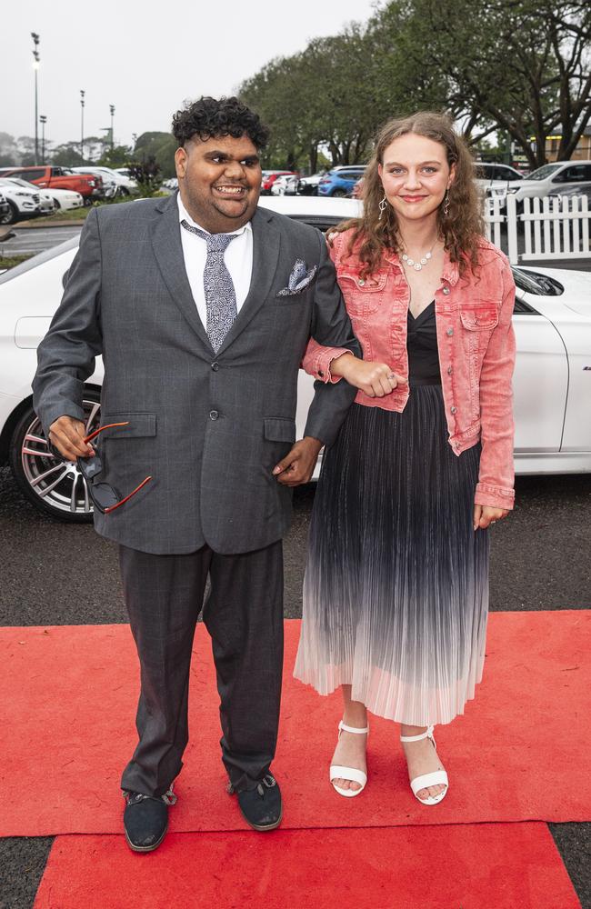 Graduate Jerrell Binge with partner Lizzie Crocker at Clifford Park Special School formal at Clifford Park Racecourse, Wednesday, November 20, 2024. Picture: Kevin Farmer