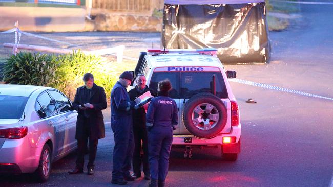 Police at the scene of the brawl at Goulburn Valley Highway in Eildon. Picture: Patrick Herve.