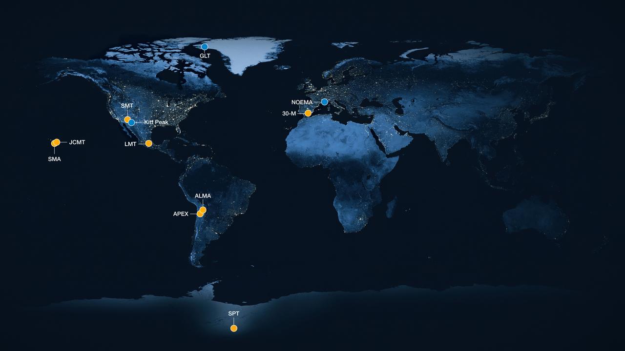 Locations of the telescopes that make up the EHT Collaboration array. Picture: ESO/M. Kornmesser