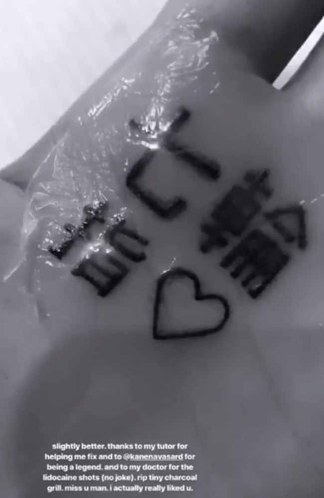 Ariana Grande now has a tattoo which reads Japanese BBQ finger.  Picture:  Instagram