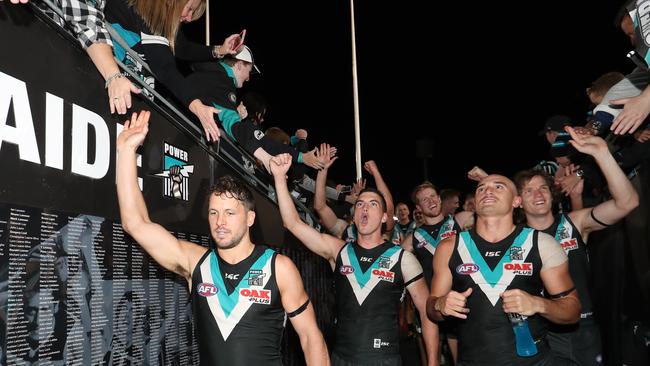 The Power celebrate their drought-breaking Showdown win against Adelaide. Picture: James Elsby/AFL Media/Getty Images                        <a capiid="4b3c89c687cac568ed798f303f52b1f6" class="capi-video">Showdown 44's dramatic finish</a>