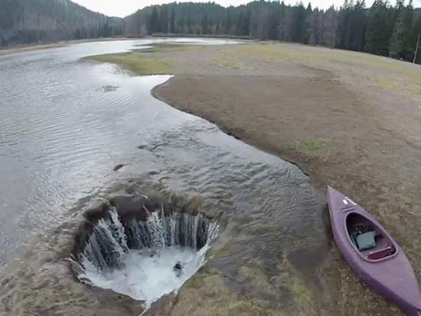 CREDIT: YouTube This amazing video shows the moment a lake was drained of all its water - by a six-foot wide lava hole positioned just metres away from the shoreline. The natural phenomenon has been a feature at the Lost Lake in Oregon, US, for as long as people can remember.