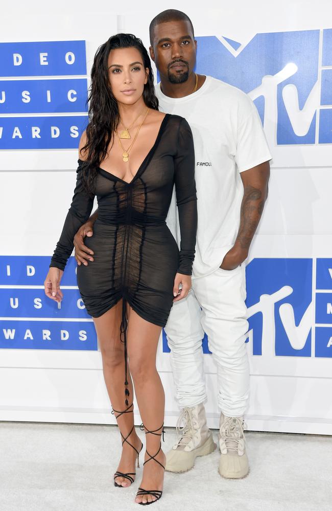 Kimye arrive at the VMAs, not surprisingly Kim’s in next to nothing. Picture: Jamie McCarthy/Getty Images