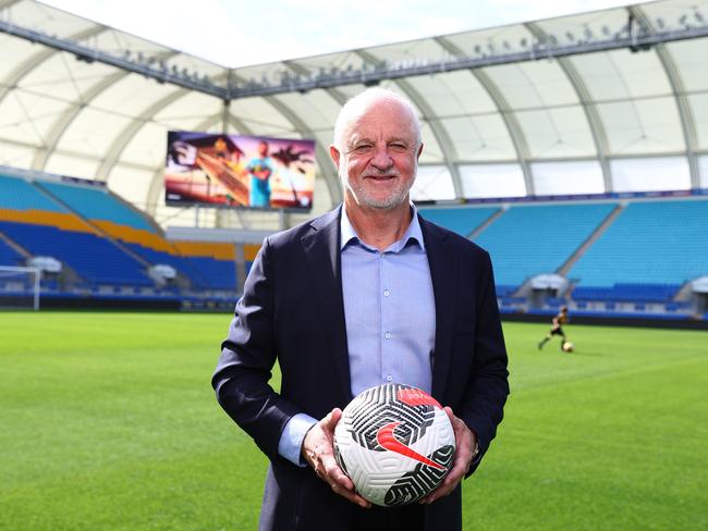 GOLD COAST, AUSTRALIA - JULY 04: Graham Arnold, Socceroos head coach poses during a Football Australia media opportunity at Cbus Super Stadium on July 04, 2024 in Gold Coast, Australia. (Photo by Chris Hyde/Getty Images for Football Australia)