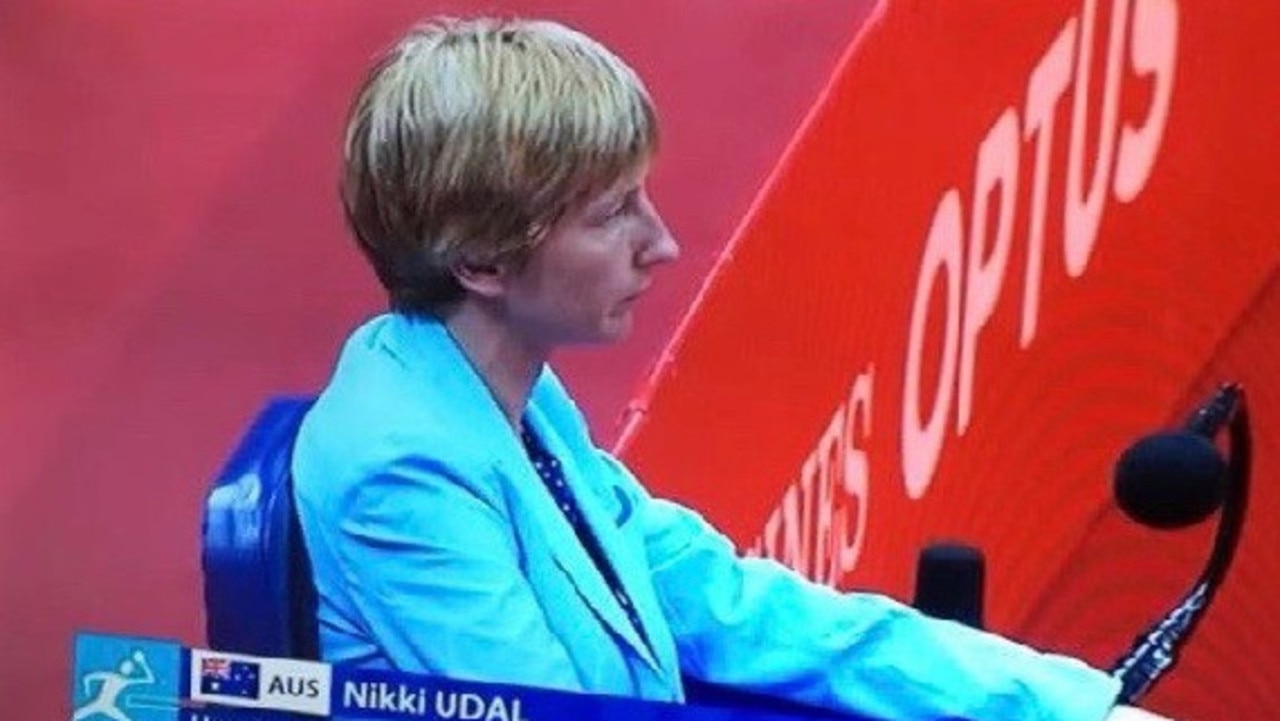 Bundaberg's Nikki Udal umpires at the Commonwealth Games on the Gold Coast in 2018.