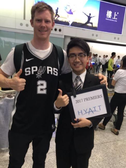 Jack Riewoldt gets the premiership treatment at Hong Kong airport.