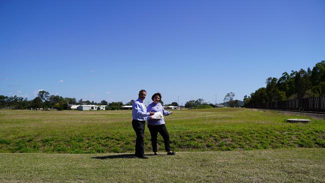 Mackay Hospital and Health Services chairman Darryl Camilleri discussing the design plans of the new $31.5 million Sarina Hospital along Brewers Road, Sarina with Mackay MP Julieanne Gilbert. The greenfields site is opposite the Sarina State Emergency Service. Picture: Heidi Petith