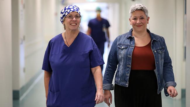 Oncology professor and surgeon Christobel Saunders with her patient Ash Greenhough at St John of God Hospital in Perth. Picture: Colin Murty