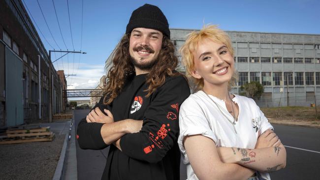 Pirate Life duty manager Troy Lambert with fellow worker Christie Hickey in the heart of old Port Adelaide. Picture: Emma Brasier