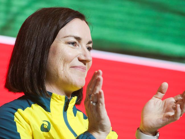 SYDNEY, AUSTRALIA : NewsWire Photos- AUGUST 14 2024 ; Chef de Mission Anna Meares onstage during the welcome home ceremony for The Australian Olympic Team who arrived home into Sydney on Qantas from Paris and are greeted by Prime Minister Anthony Albanese,  Qantas Group CEO Vanessa Hudson, and athletes' families with a special performance by Jessica Mauboy at Sydney airport. Picture: NewsWire / Gaye Gerard