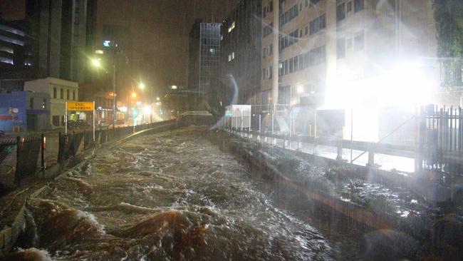 Tasmania’s storm left devastation in its wake as it swept through Hobart, flooding the CBD while the city slept. Picture: Patrick Gee