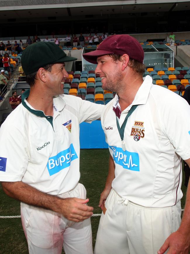 Ricky Ponting and James Hopes. Picture: David Kapernick