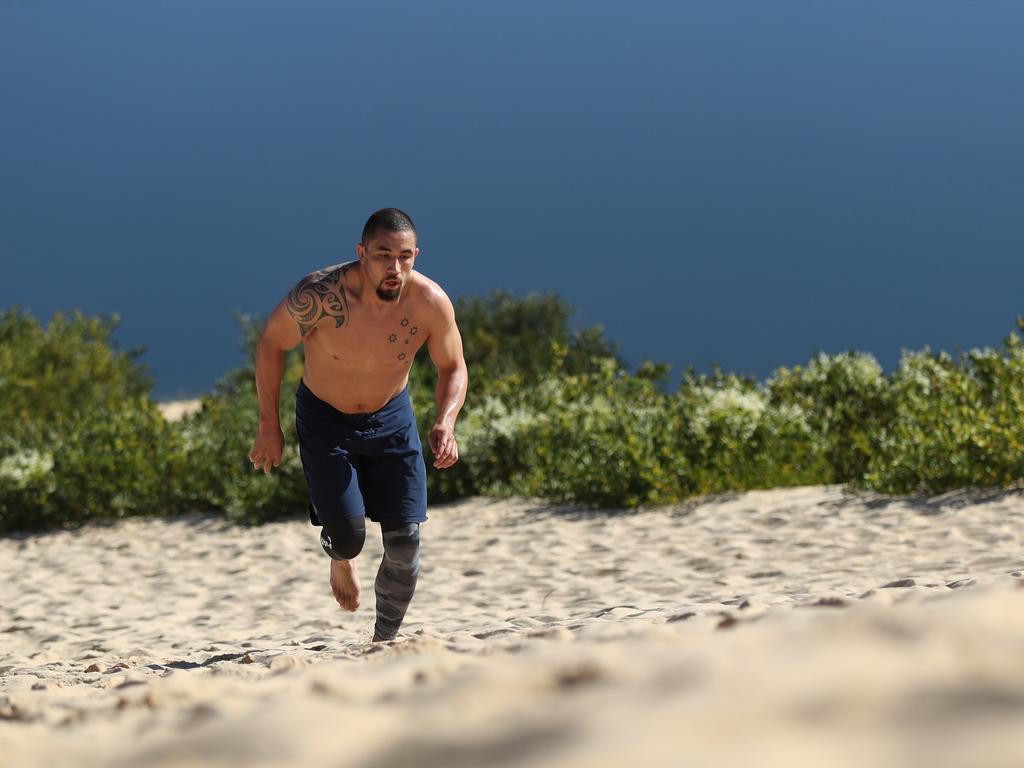 UFC fighter Rob Whittaker training at Wanda sand dunes, Cronulla. Picture: Brett Costello