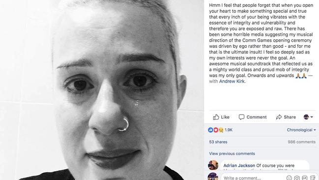 The Facebook post from Katie Noonan that triggered further  criticism from industry insiders.