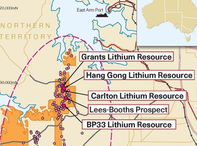 A map of Core Lithium’s Finniss Lithium Project just south of Darwin. Picture: Supplied