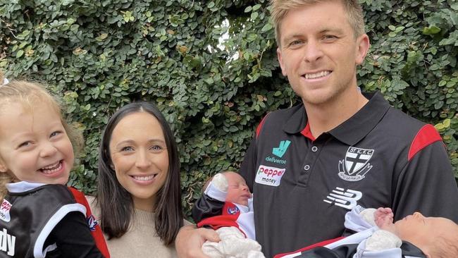 Seb Ross flew home from the team’s Sydney base – and missed a game to be with his wife, Marnie Ross, and help with daughter Charlotte and twin sons Vinny and Henley.