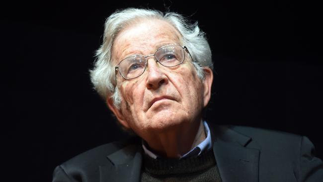 Noam Chomsky delivers a speech in Germany.