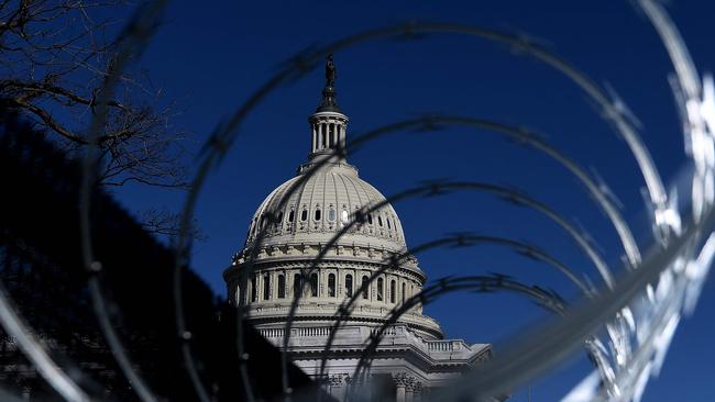 Security fencing surrounds the US Capitol in the weeks after the January 6 riot. Picture: AFP