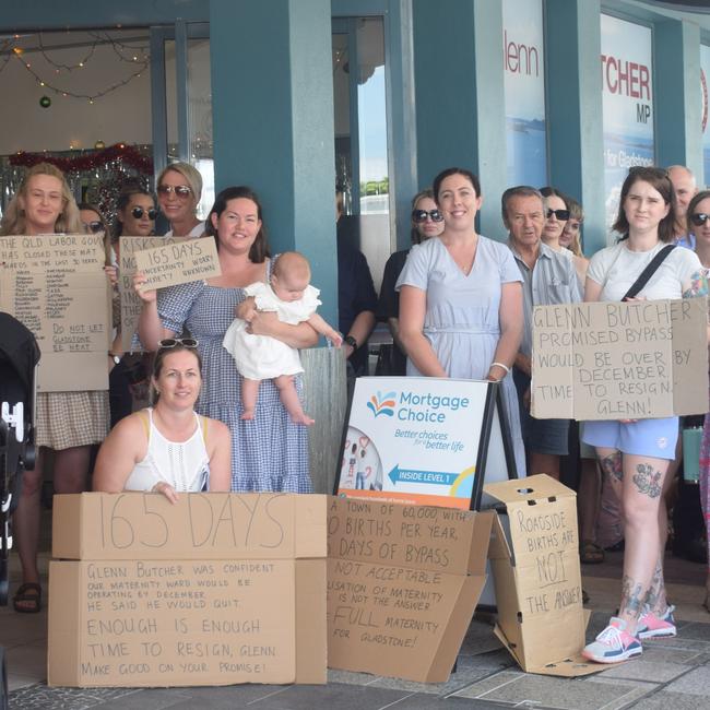 Protesters held signs calling for Mr Butcher’s resignation as the bypass reached 165 days. Picture: Nilsson Jones